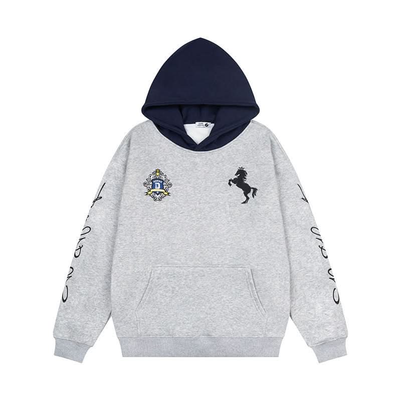 Letter Embroidery Hoodie Loose Pullover Fleece Hoodie