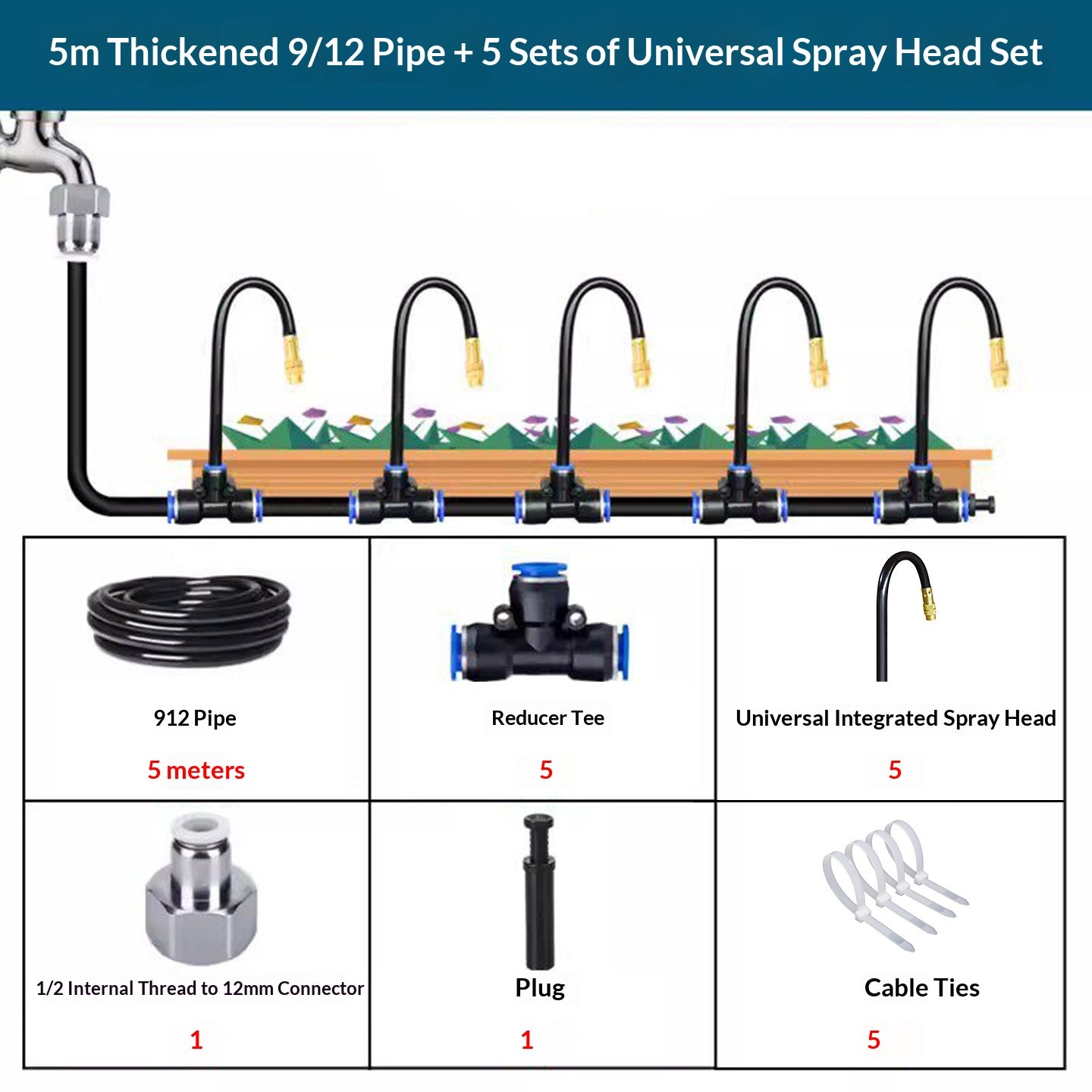 Universal Spray Nozzle Watering And Misting System The Ultimate Automatic Plant-watering Device components and accessories layout