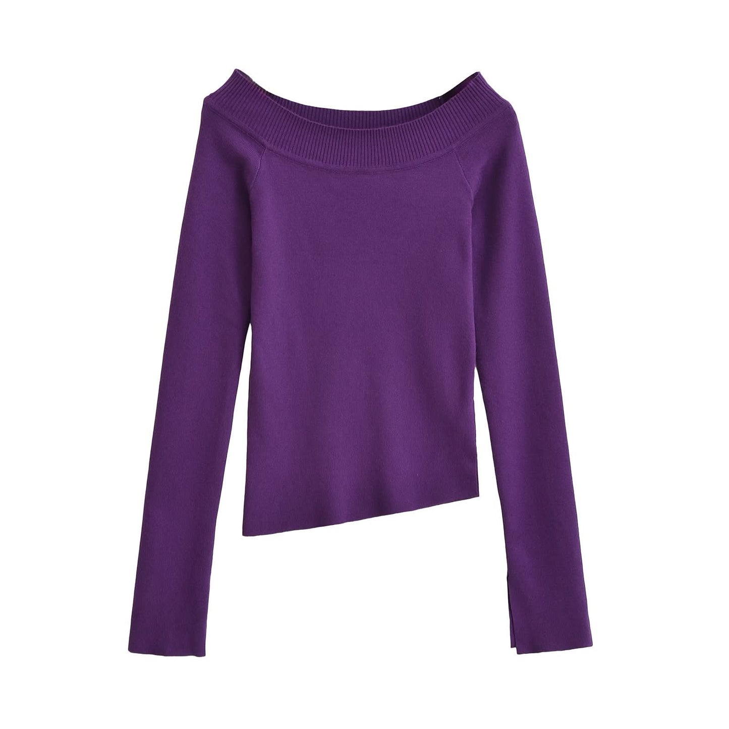 One line off shoulder slanted shoulder elastic slim fit top