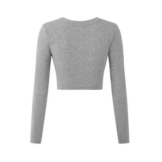 Rundhals-Bauchfrei-Langarm-Pullover-T-Shirt