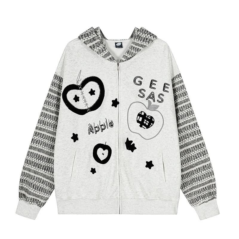 Striped Patchwork Hooded Sweatshirt Casual Open Front Cardigan Coat