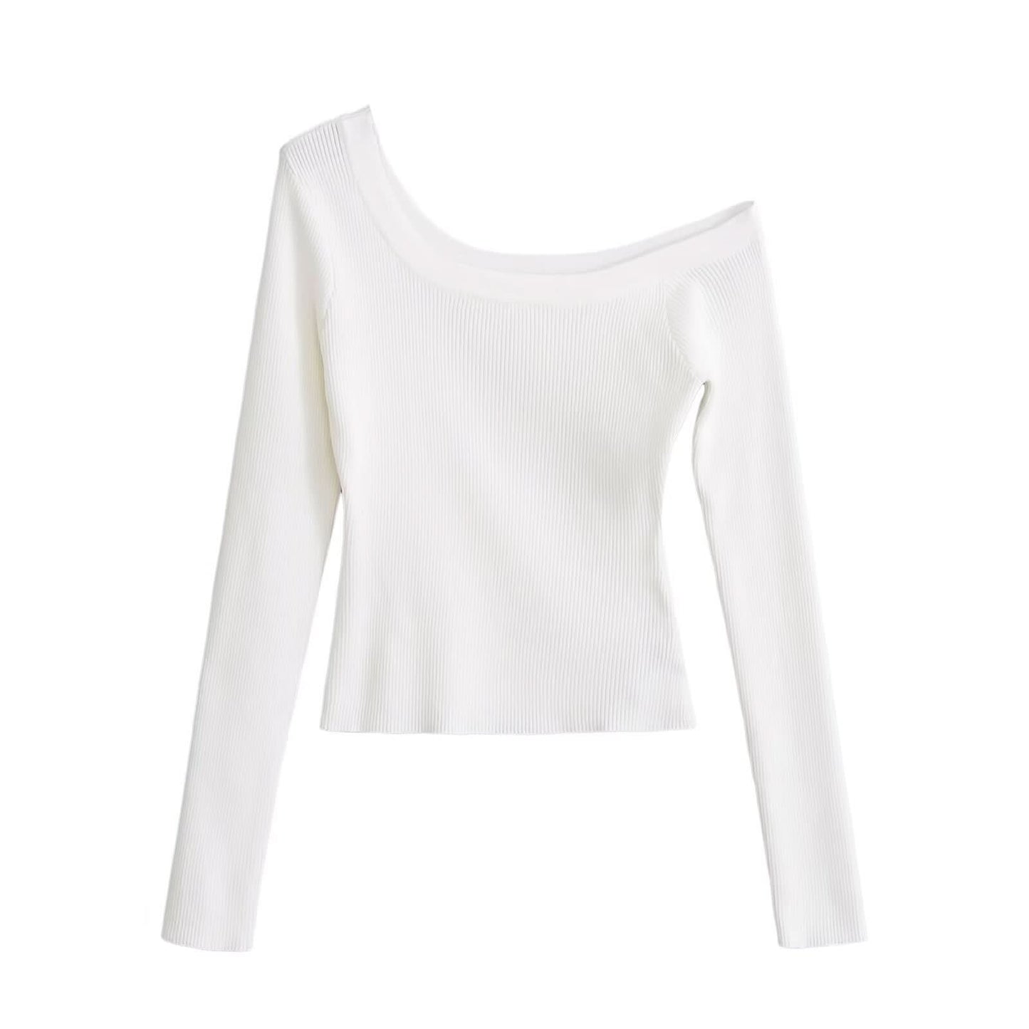 Slant shoulder off shoulder elastic slim fit sweater