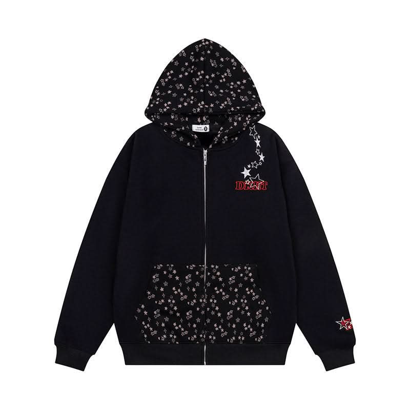 hooded zip-up hoodie loose fit long sleeve jacket style streetwear