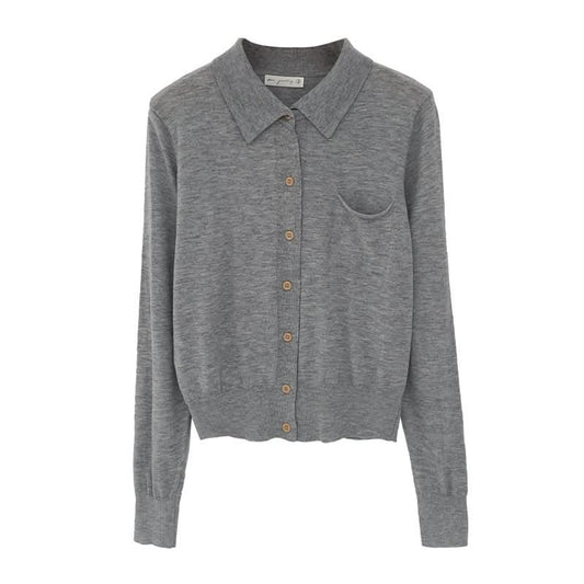 Chic Wool Notch Lapel Knit Cardigan for Women, Casual Short Top
