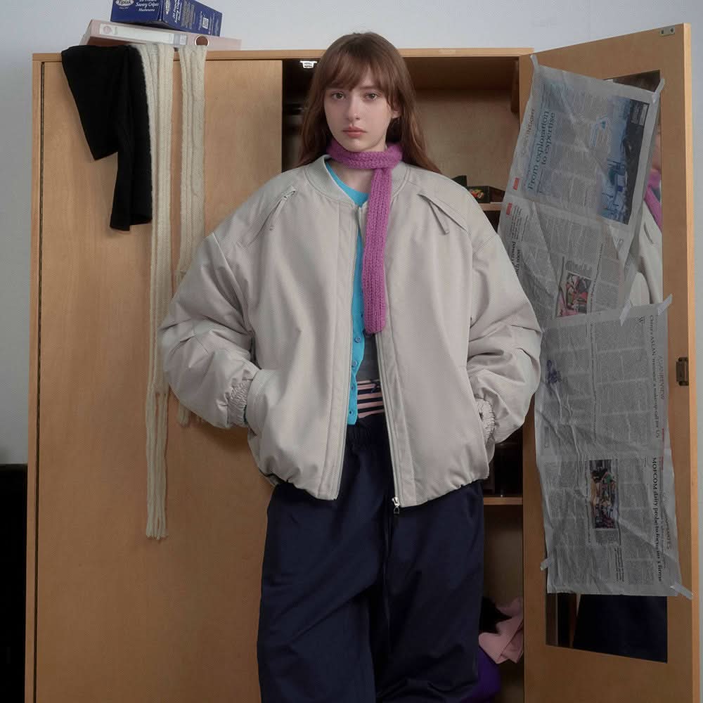 Baumwoll-Baseballjacke mit lockerem Stehkragen