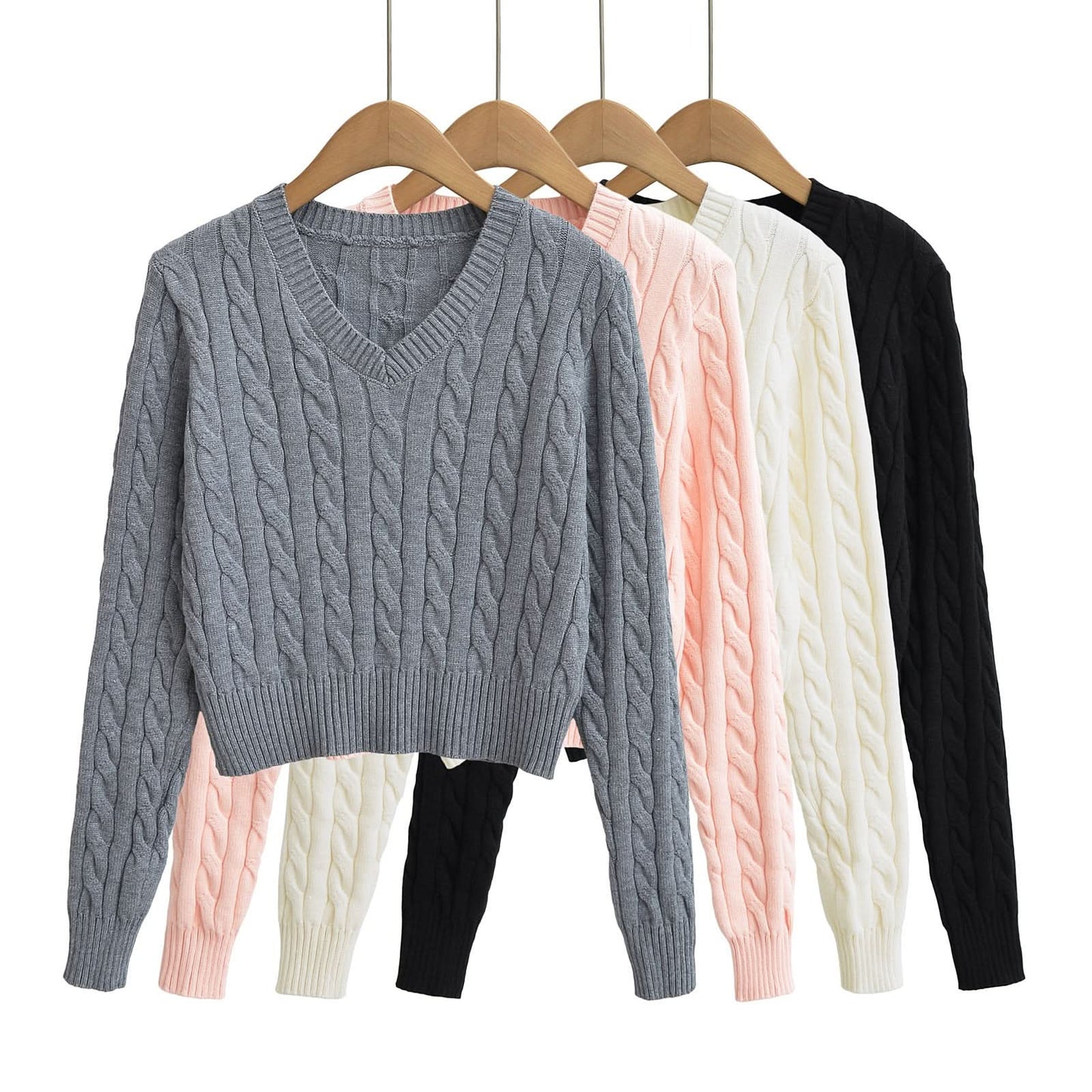 V-Ausschnitt Langarmpullover