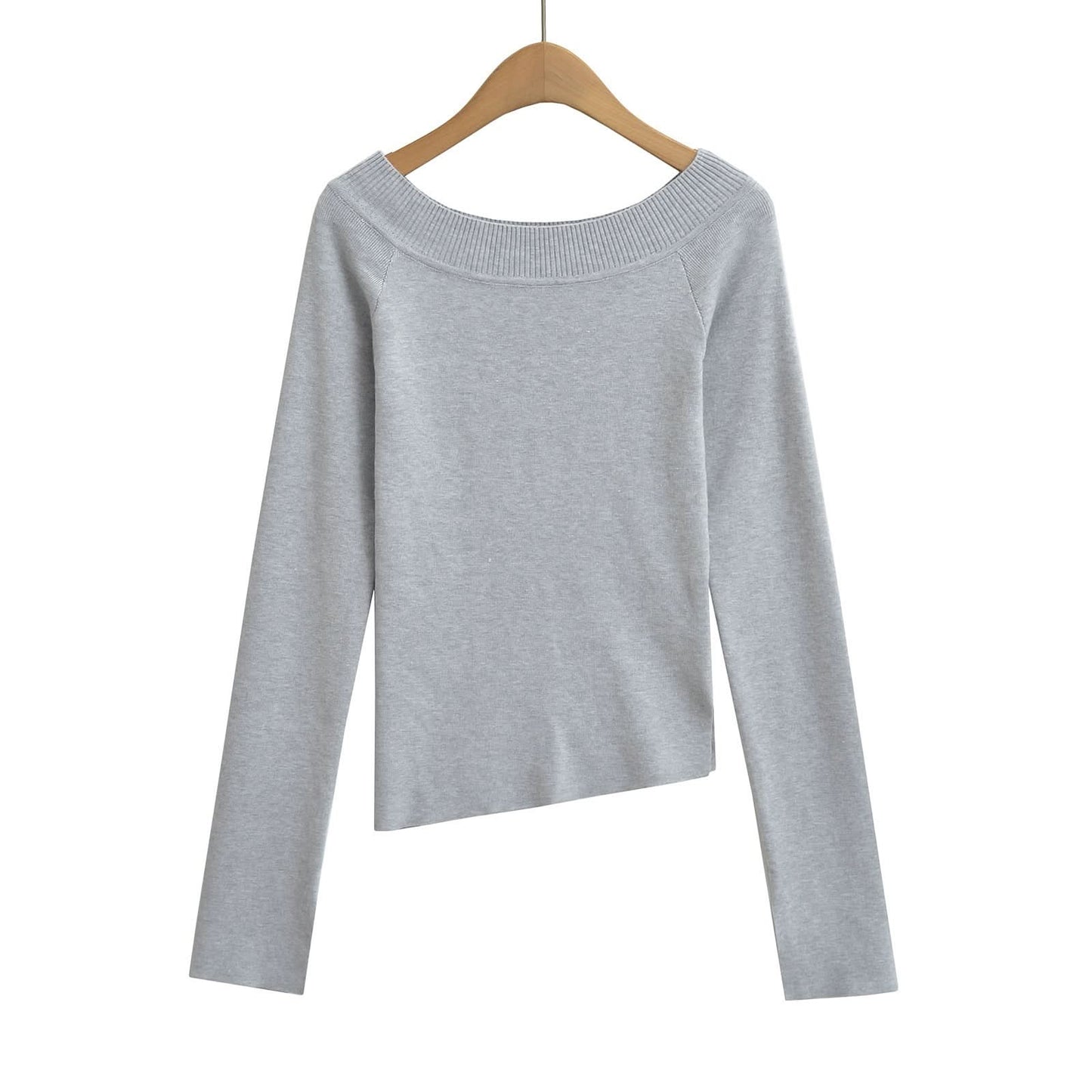 One neck slanted shoulder, off shoulder elastic slim fit top