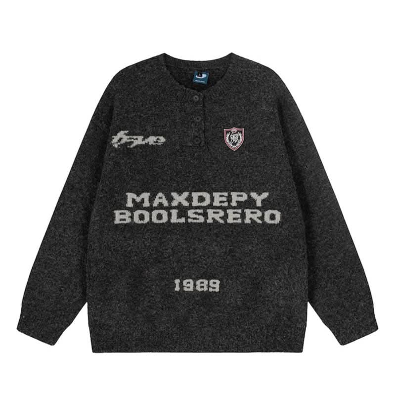 Faux Mink Print Round Neck Sweater Women Loose Knit Top