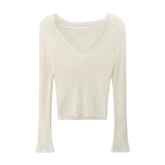 Eleganter violetter V-Ausschnitt-Strickpullover für Damen, schmal geschnitten, Langarm, Freizeitkleidung