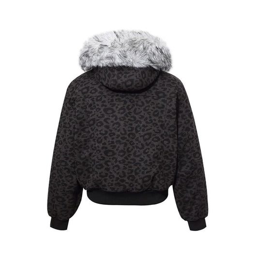 Kurze Kapuzenjacke aus Baumwolle mit Bergmotiv und Leopardenmuster