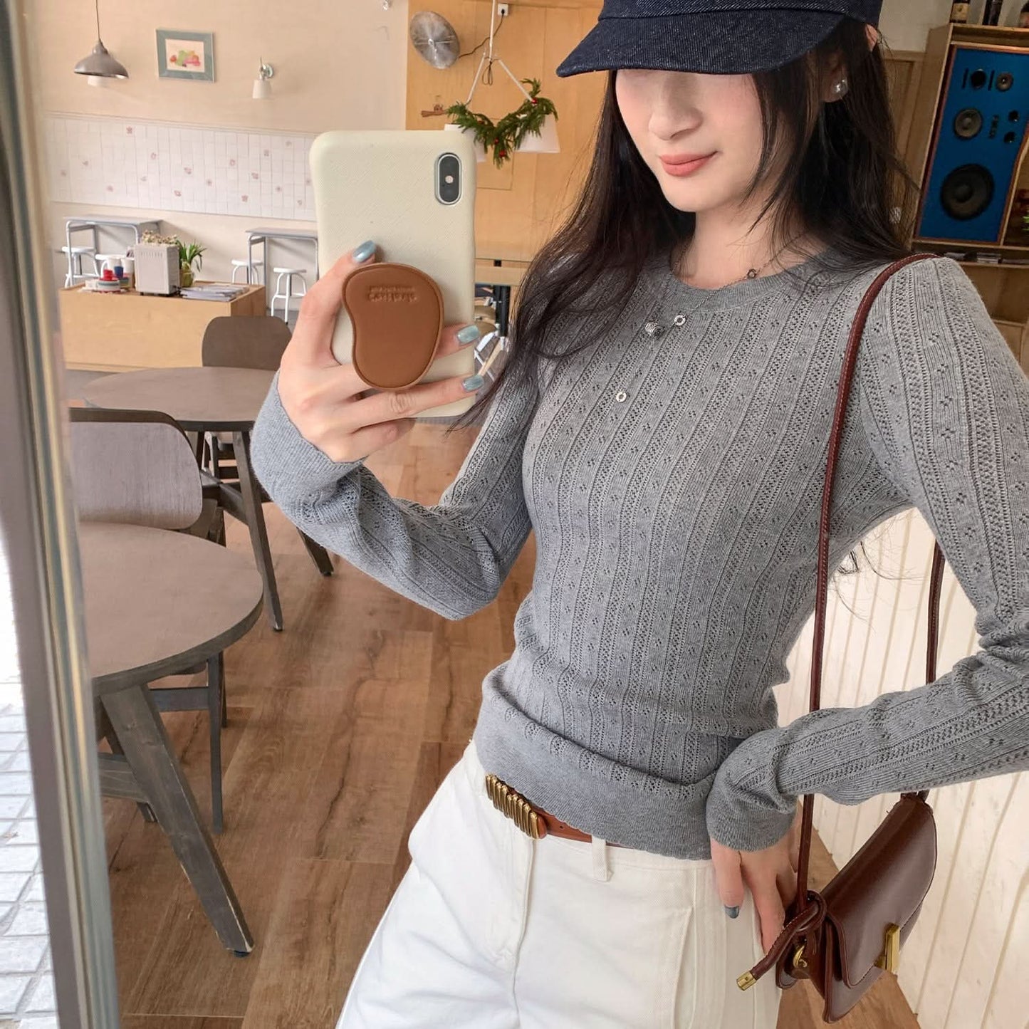 Unique Hollow Out Round Neck Slim Fit Knit Top for Women, Elegant and Slimming Innerwear