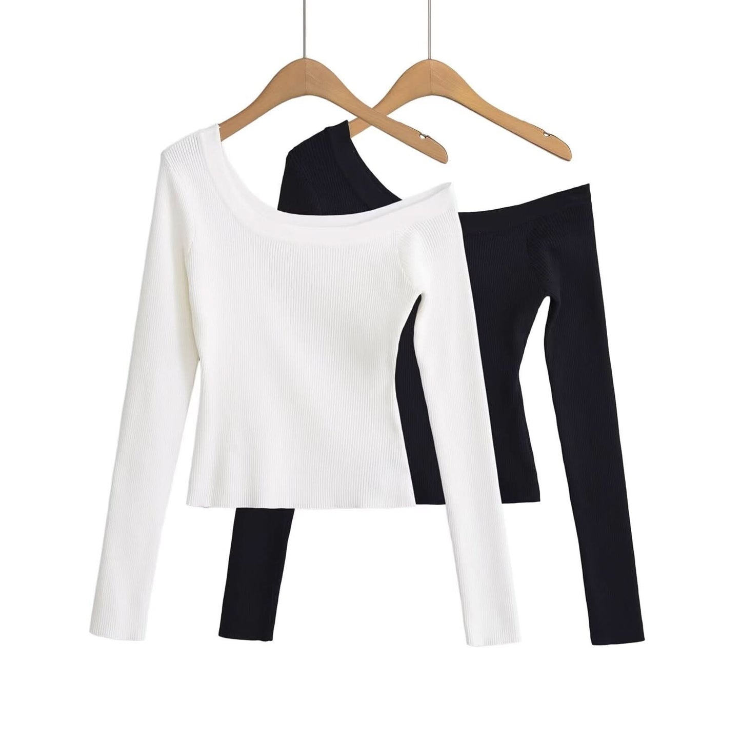 Slant shoulder off shoulder elastic slim fit sweater
