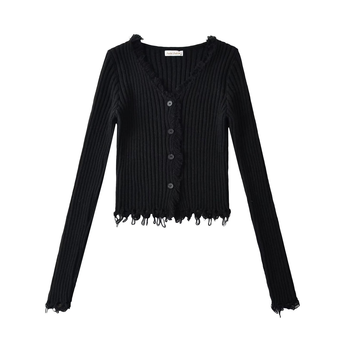 V-Ausschnitt, einreihiger, schmal geschnittener Pullover