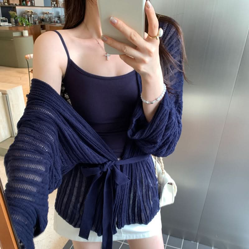 Loose Lazy Atmosphere Outfit Apricot Long Sleeve Knit Cardigan Coat for Women