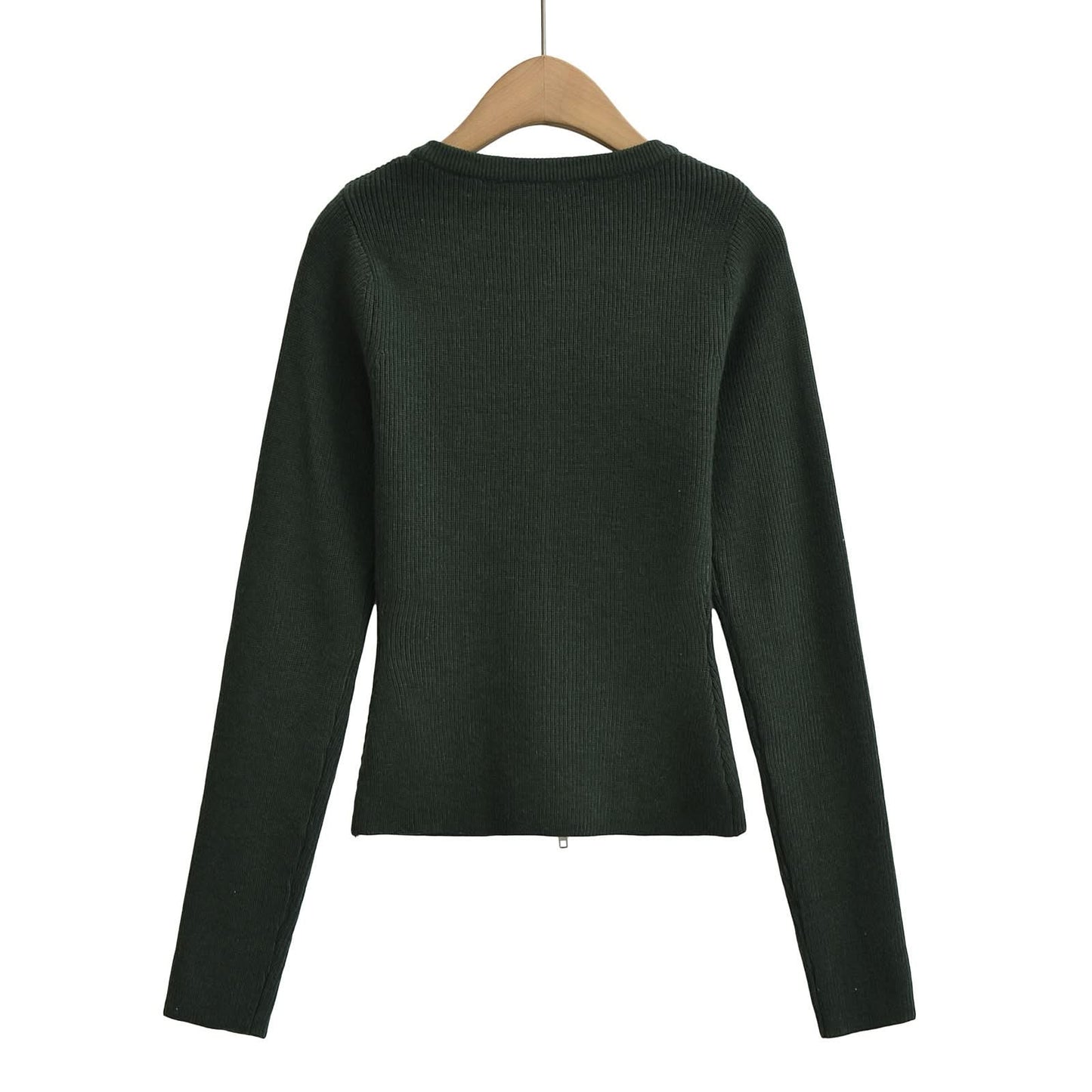 Round neck long sleeved slim fit short cardigan sweater