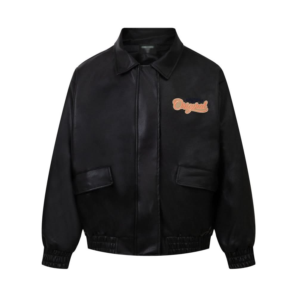 Lederjacke mit besticktem Kragen