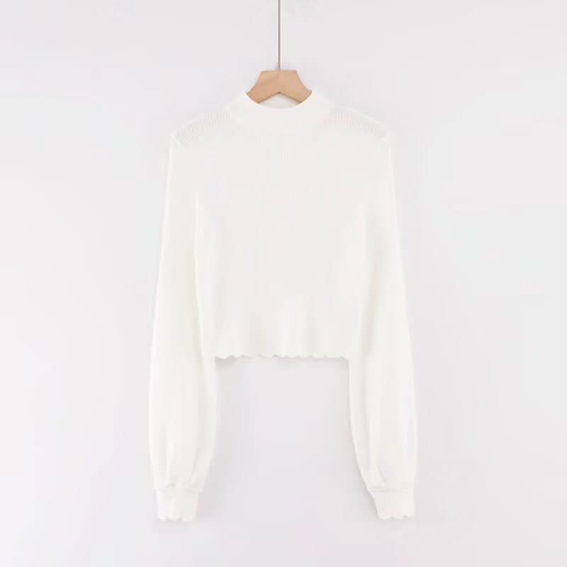 Long sleeved half high neck lotus leaf sweater