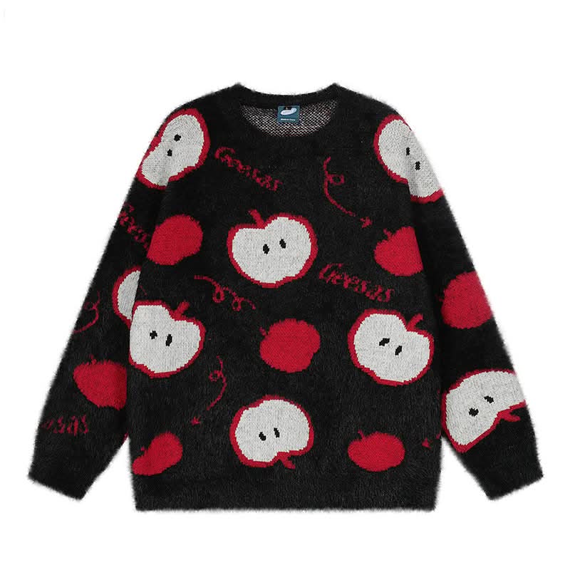 Jacquard Crewneck Sweater Loose Casual Slimming Lazy Style Knitwear