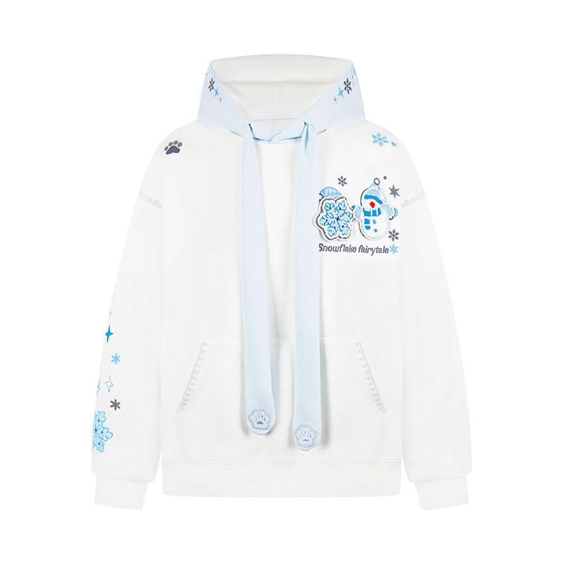 Snowflake Embroidery Hooded Sweatshirt Unisex Couple Loose Outerwear