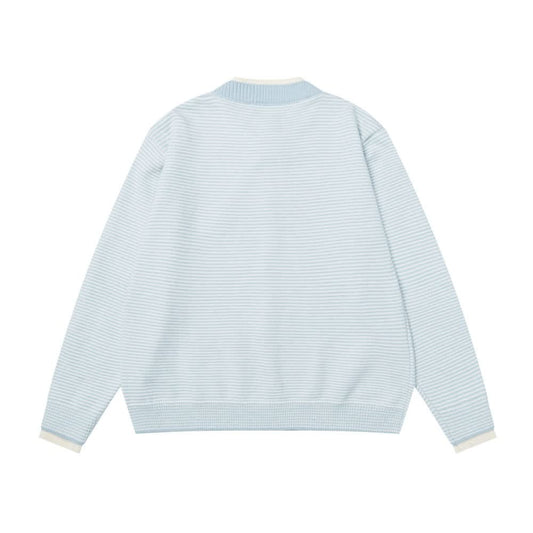 Fake two striped cardigans and round neck sweaters