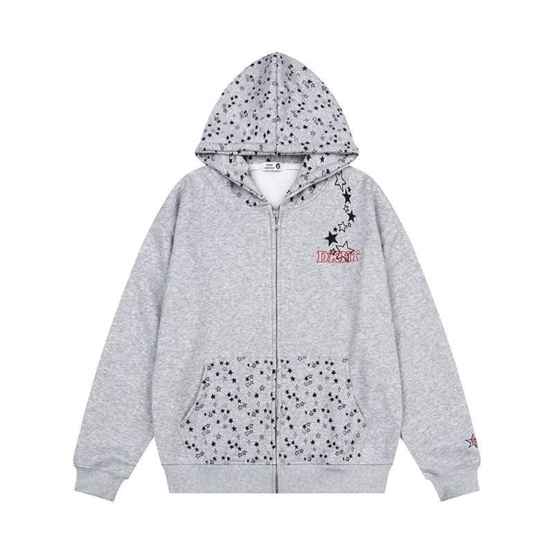 hooded zip-up hoodie loose fit long sleeve jacket style streetwear