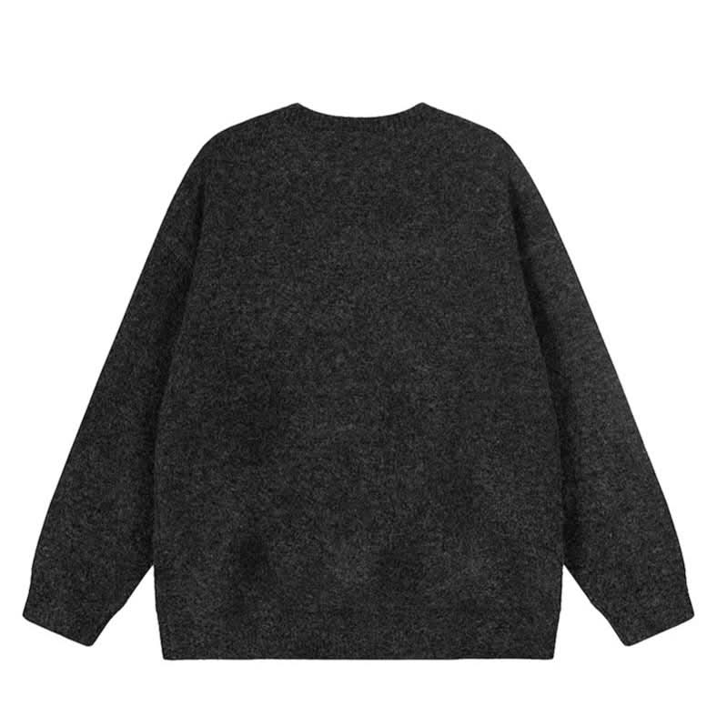 Faux Mink Print Round Neck Sweater Women Loose Knit Top