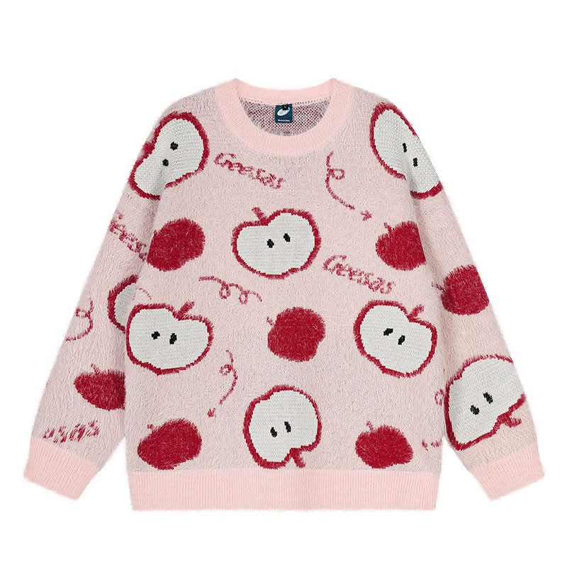 Jacquard Crewneck Sweater Loose Casual Slimming Lazy Style Knitwear