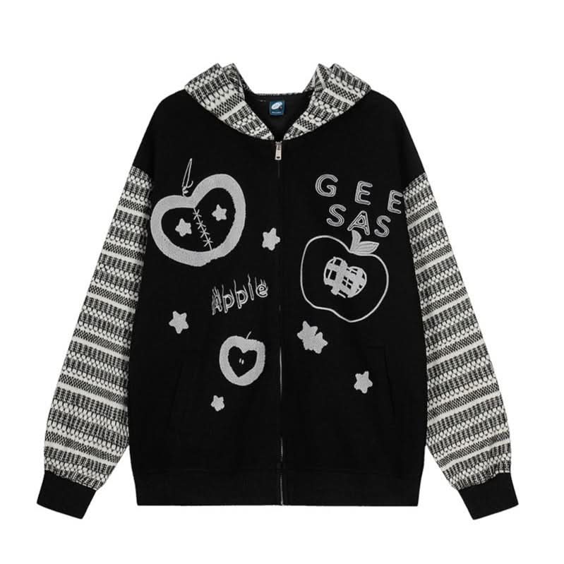 Striped Patchwork Hooded Sweatshirt Casual Open Front Cardigan Coat