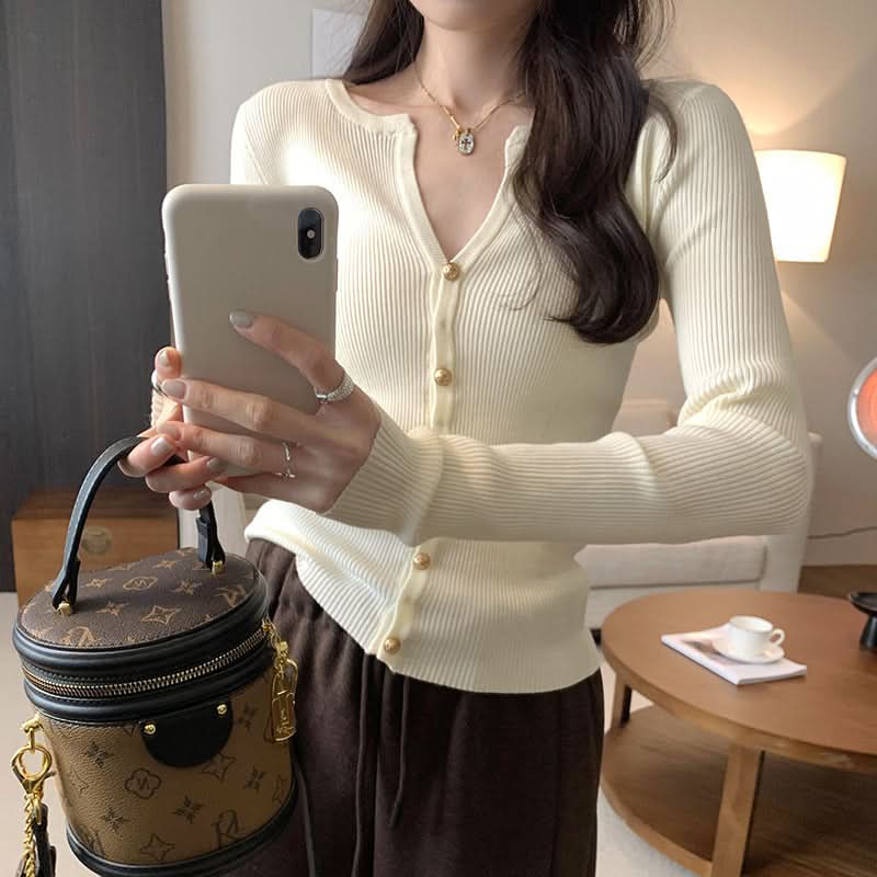 Inner Layer Knit Sweater, V-Neck Cropped Cardigan for Women