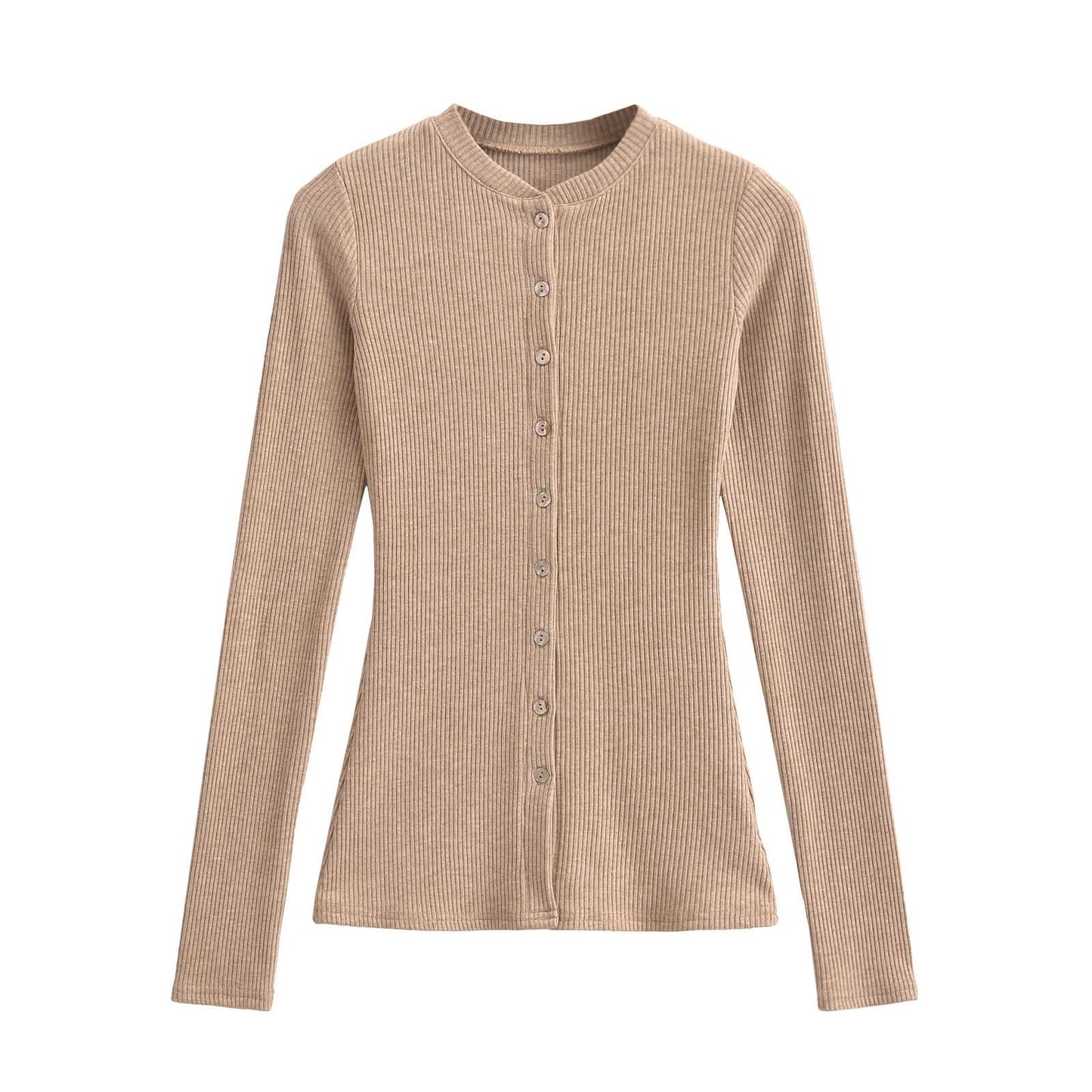 Round neck single breasted slim fit cardigan top