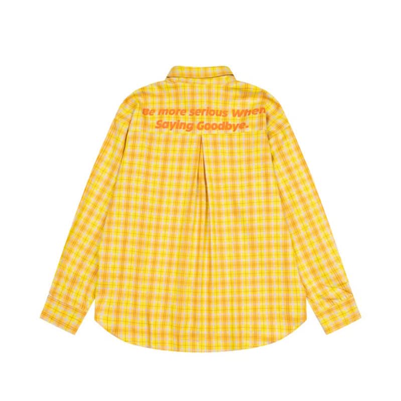 Embroidered Letter Plaid Shirt Loose Fit Shirt Couple Outfit