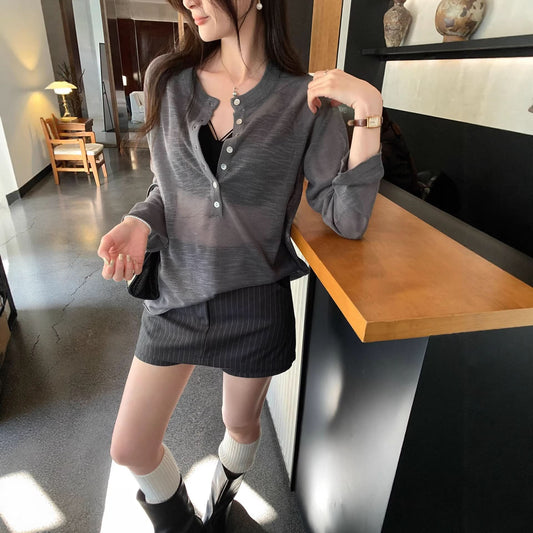 Chic Sheer Knit Long Sleeve Cover-Up for Women, Lightweight and Breathable