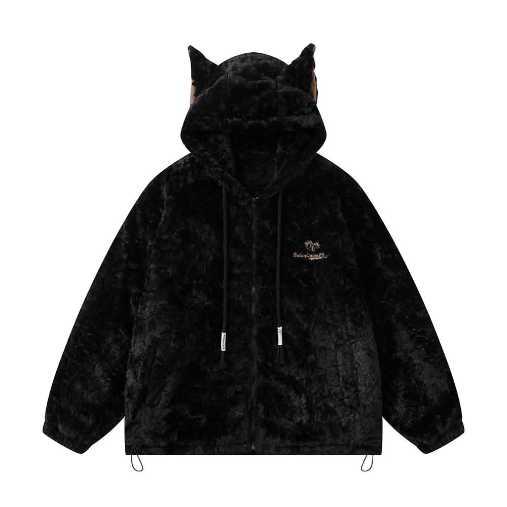 Cat's ears hooded cashmere coat