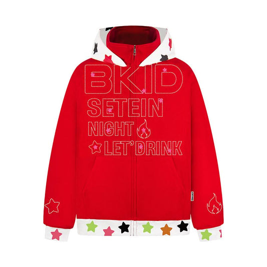 Patchwork Kapuzen-Sweatshirt mit Reißverschluss, locker geschnittenes Oberteil