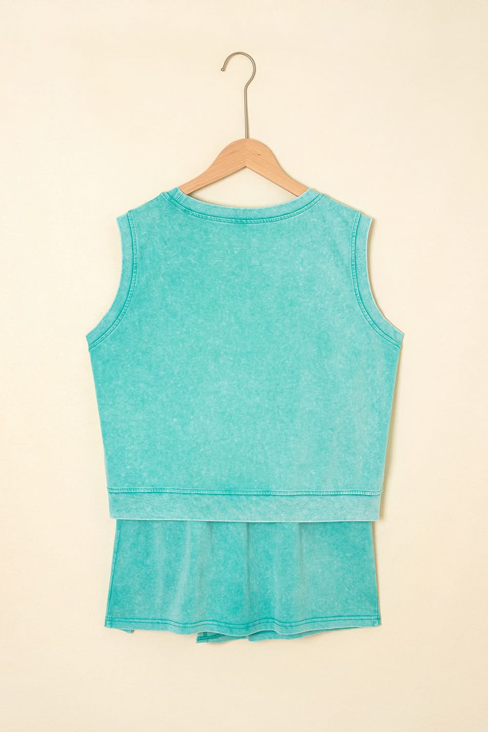 Mint Green 2 Pieces Mineral Wash Cotton Tank Top Lined Split Skirt Set