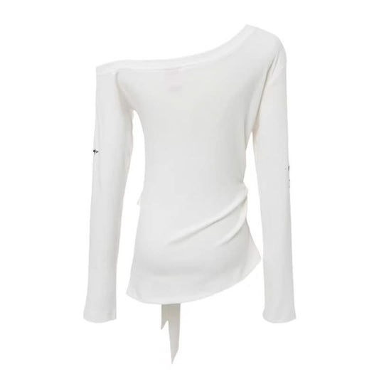 Ausgefallenes, asymmetrisches, schulterfreies, figurbetontes Langarm-T-Shirt