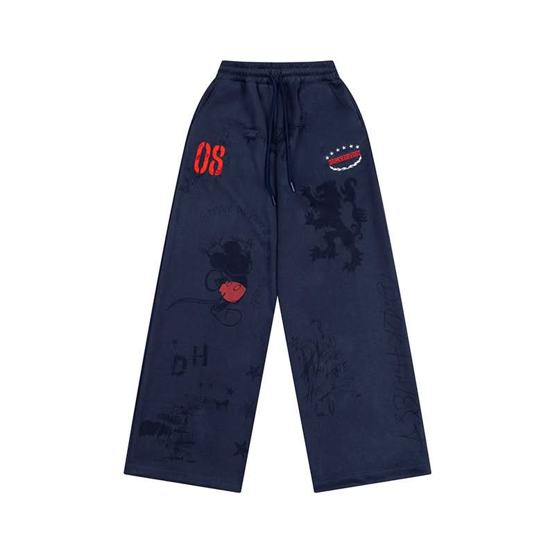 Casual Wide-Leg Sweatpants College Style for Men and Women