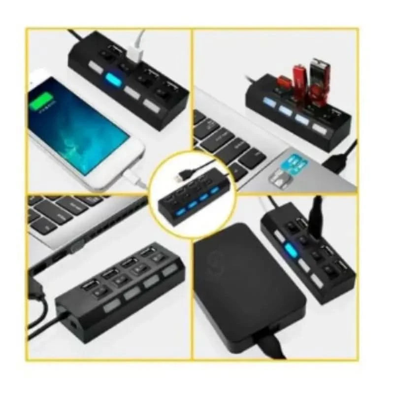 High Speed 2.0 USB 4 Inputs USB Hub with On/Off Button