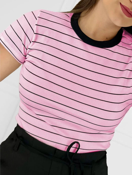 Blogger Striped T-shirt Summer Summer Casual Summer Summer Fast Shipping Free Shipping Comfortable Knitted Casual