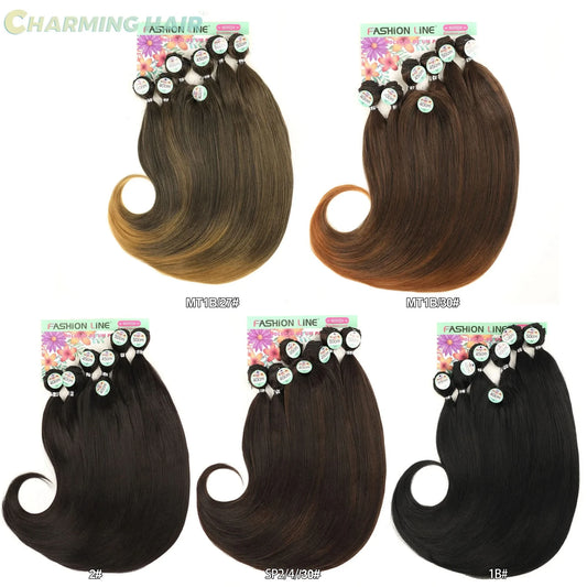 Bio-Kurzhaar glatt Damen Lockige Spitzen Entrelace Extensions Kunstfaser Bio 260g 6+1Pcs PERLLA MAX