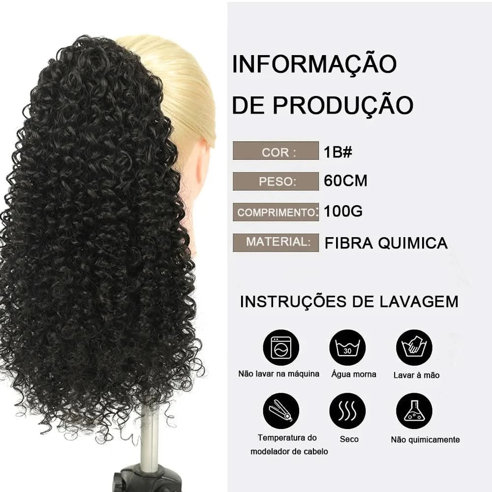 Rabo de Cavalo Curtos Ondas Profundas Cabelo Fibra Proteica Orgânica de Alta Qualidade Afro Cacheado 60cm100g "PATRICIA"-MODA