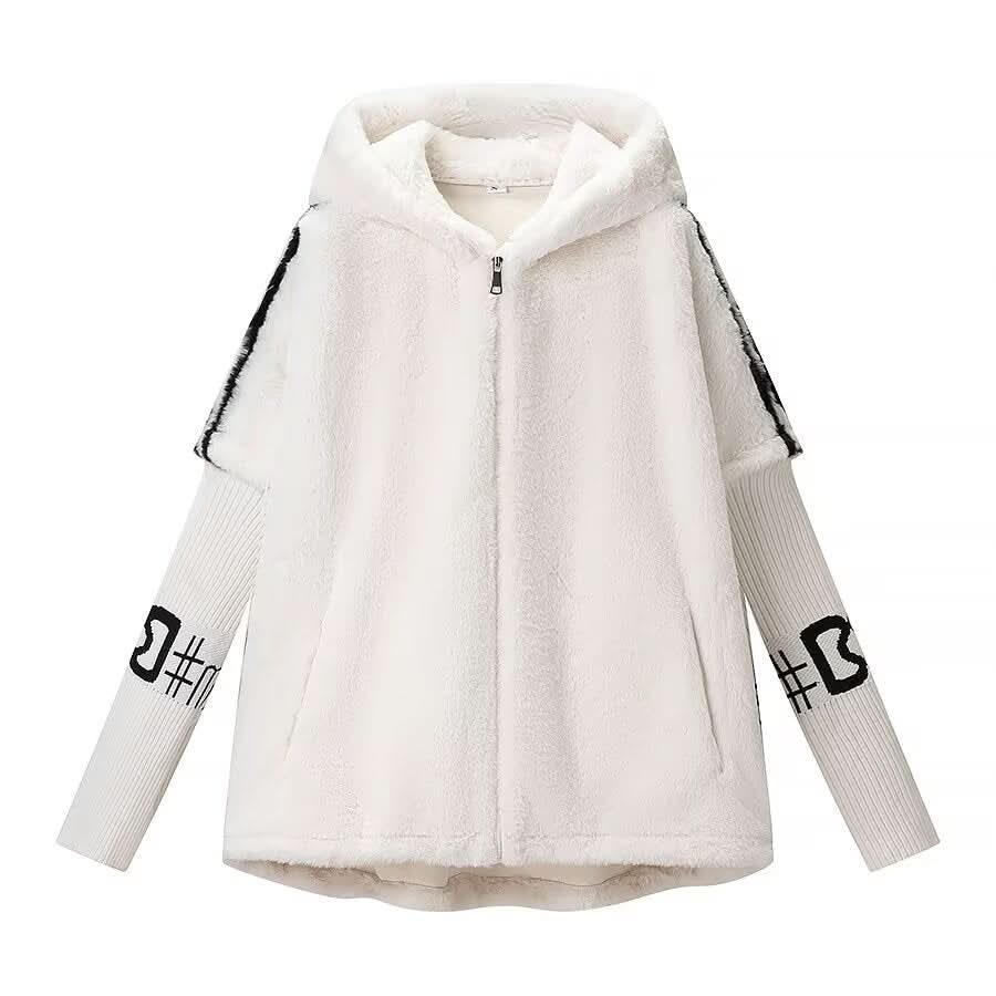 Street fur integrated zipper hooded jacket