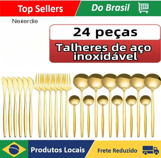 24 Pcs Stainless Steel Cutlery Set Knives Forks and Spoons in Kitchen Cutlery Without Case-Neverdie Store