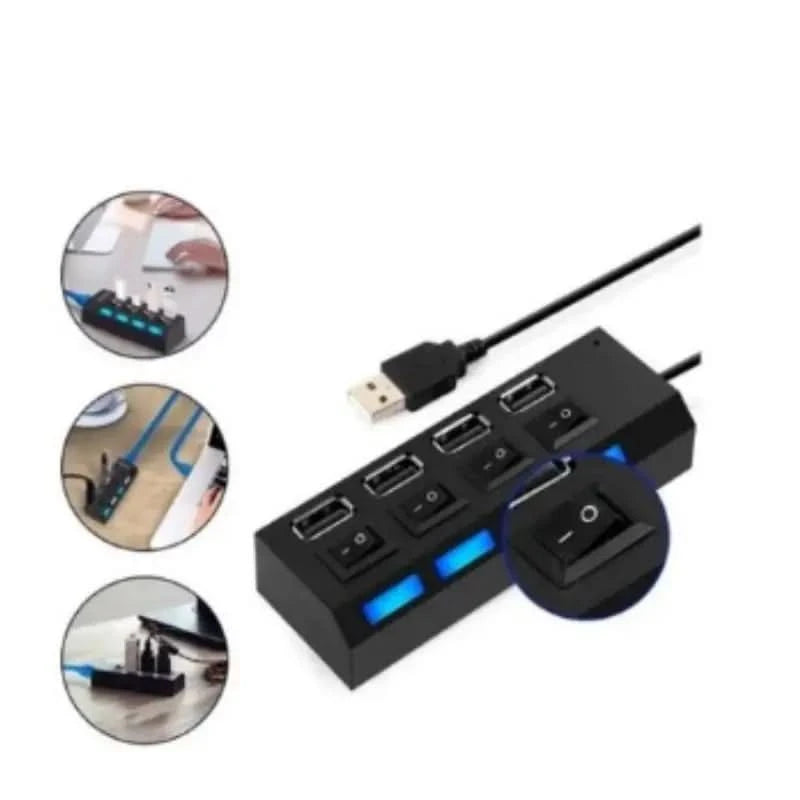 High-Speed 2.0 USB Hub mit 4 Anschlüssen und Ein-/Ausschalter