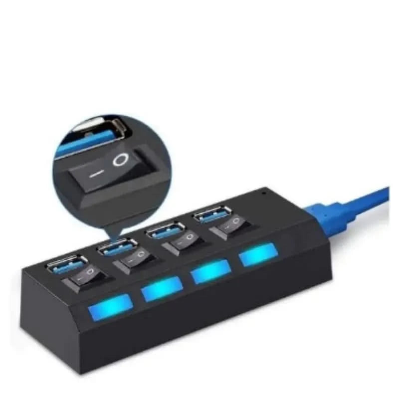 High Speed 2.0 USB 4 Inputs USB Hub with On/Off Button