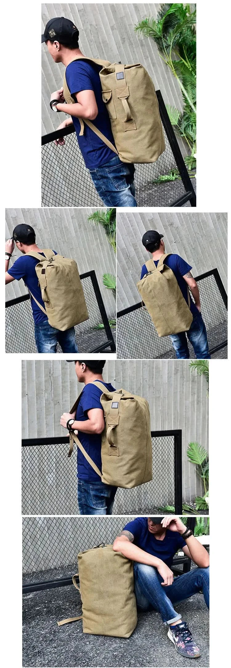 Outdoor Travel Bag Backpack Fashion Large Capacity Rucksack Man Light weight Male Luggage Canvas Bucket Shoulder Bags for Men