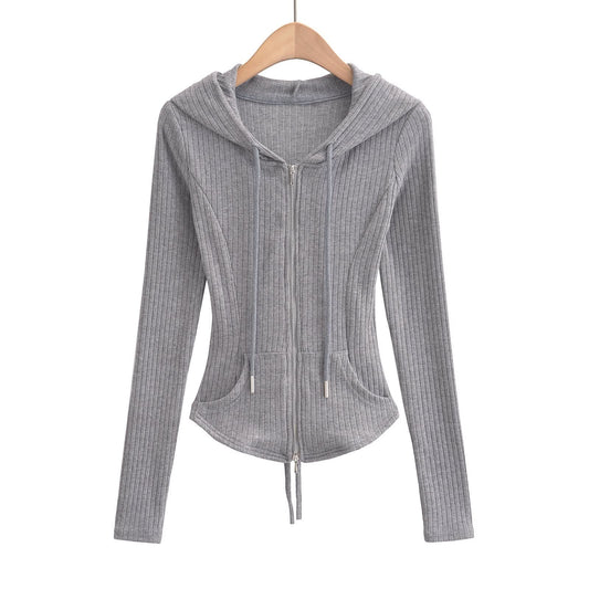 Taillenschlankes Kapuzen-Cardigan-Oberteil
