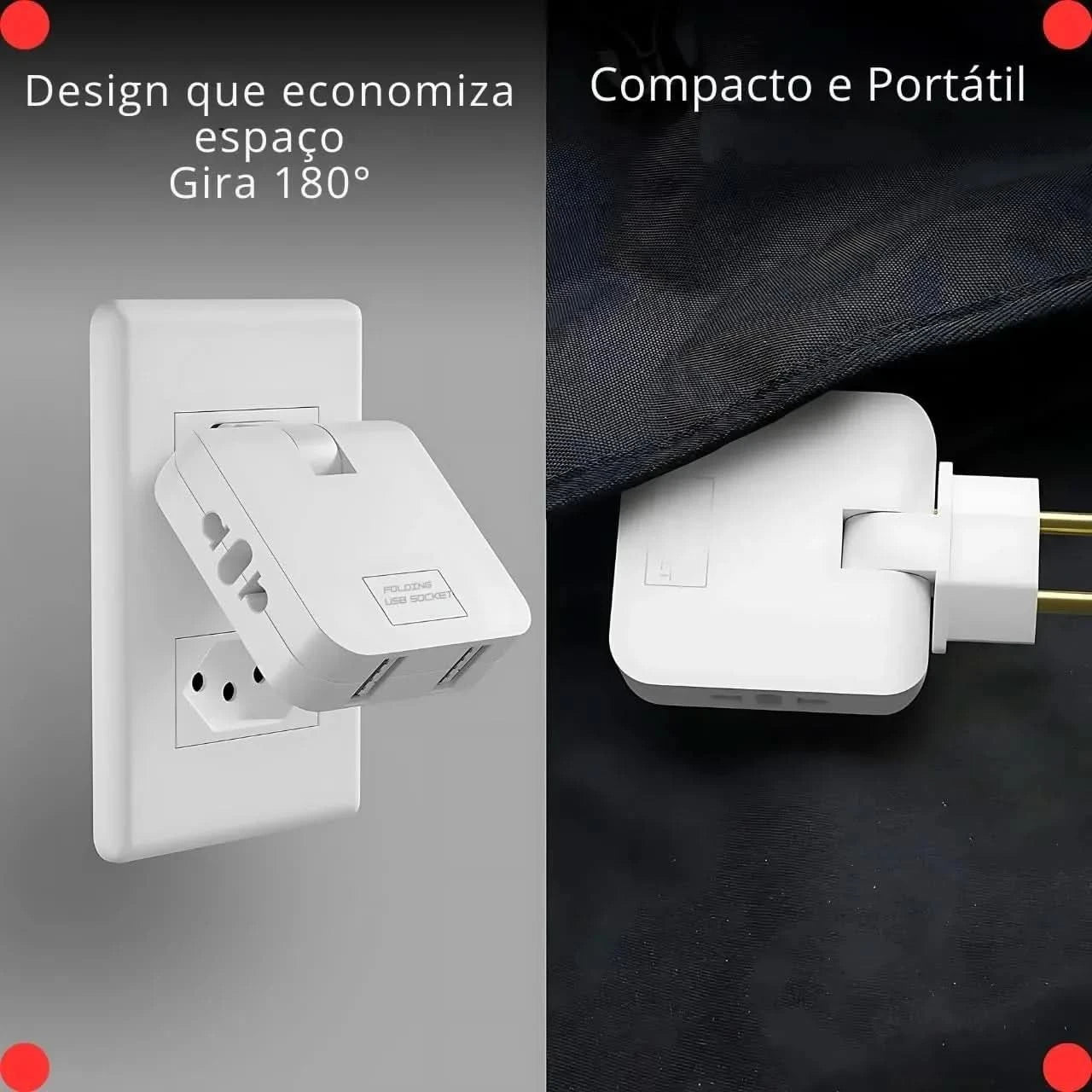 Benjamin Bivolt Socket Adapter with 2 USB Ports-Universal Mobile Phone Charger, Practical and Portable, Ideal for Travel