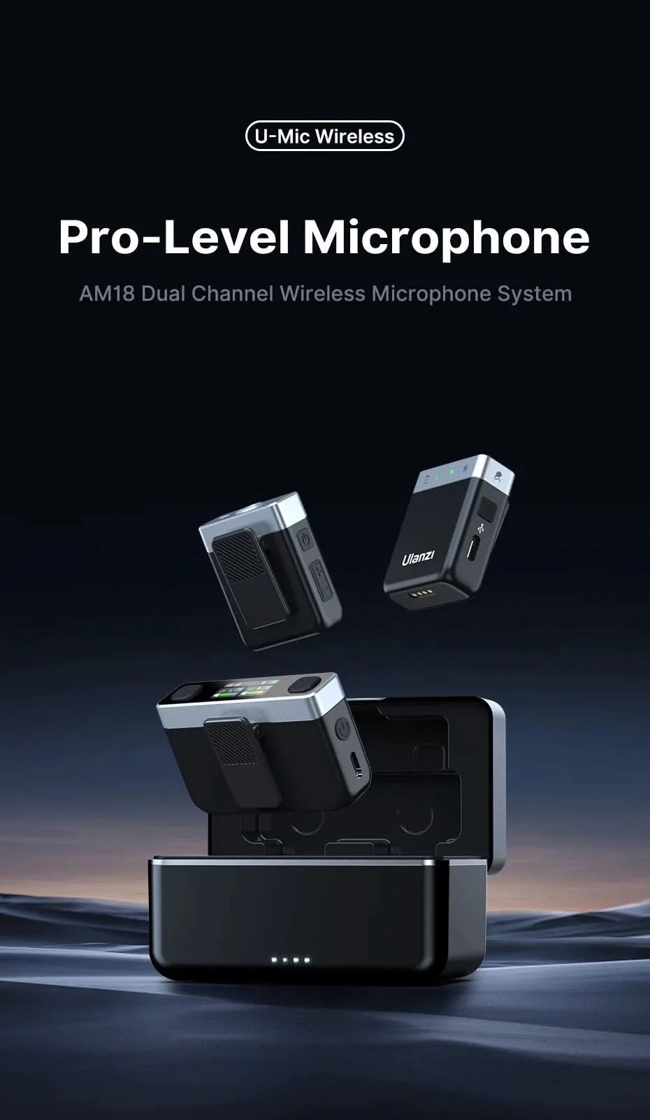 Ulanzi AM18 U-Mic 2.4G Stereo Wireless Microphone 100m Pickup 20+H Dual-Channel Recording for DSLR IOS Android PC Live Interview