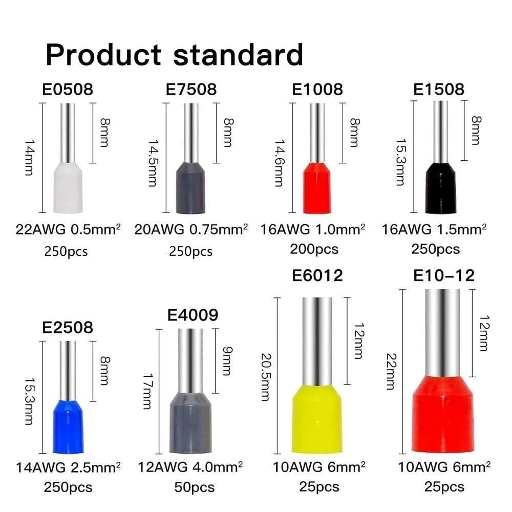 Crimping Ppliers Kit + 1300 Terminal Lands + 0,25 Pealer Up to 10mm ²